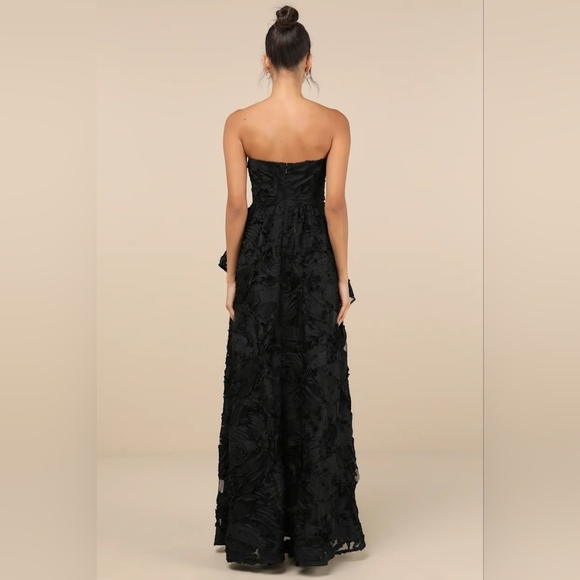 Lulus Majestic Glam Black Strapless Textured High-Low Maxi Dress Wedding Party - Picture 5 of 10